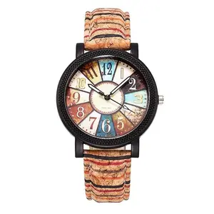 Casual Vintage Leather Women Quartz Wrist Watch Gift Clock with High Hardness Tempered Glass & Round Dial 37mm