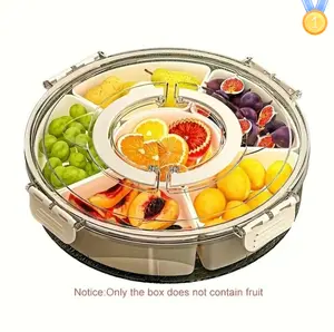 Rotating Divided Serving Tray with Lid and Handle, Snack Tray with Lid for Fruits Snacks Veggie Charcuterie Cheese – Portable for Picnic Travel Party Camping(1PCS) ware tubber set 8-piece meal prep containers kitchen supplies plate kitchenware