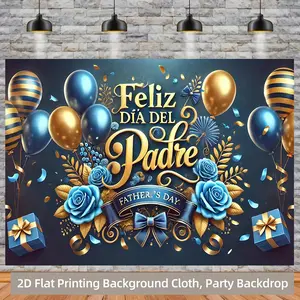 Father’s Day & Dad Celebration Backdrop – Blue Gold Theme Tapestry, Wall Hanging, Photography Background, Polyester HD Print, Indoor, Outdoor, Office, Party Decor