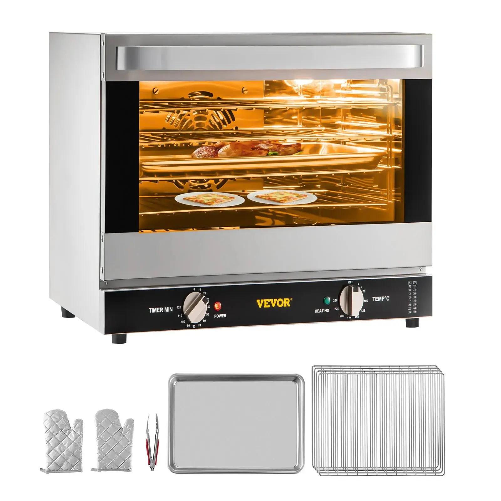 【Fallpicks】VEVOR Commercial Countertop Convection Oven, 66L/60Qt Half-Size 1800W Unit with 4-Tier Racks for 4-Tier Batch Cook, Restaurants & Commercial Users, Dual-Wall Glass Door, Even Hotair Bake, 120V 5-15P Plug (Tray Included)