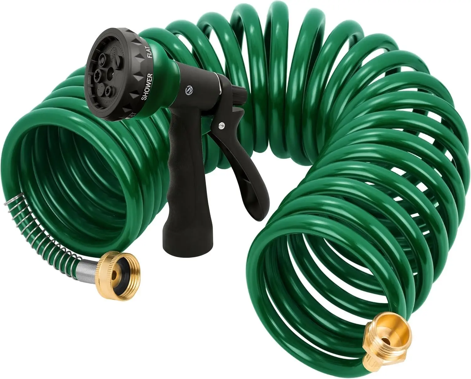Coil Garden Hose 25 ft, EVA Curly Water Hose with Brass Connectors,  Garden Water Hose,Includes 7- Function Sprayer,Retractable, Resistant Garden Coil Hose.