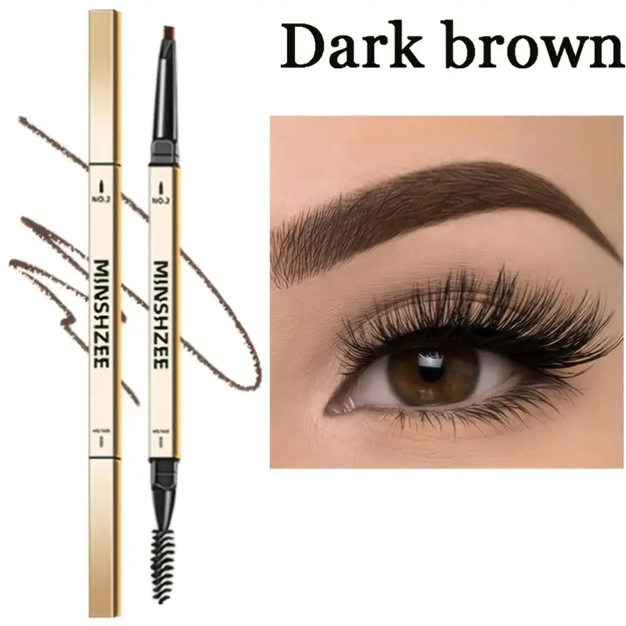 Korean Cosmetic Double-Headed Waterproof Eyebrow Pencil - Gold Bar Slim, Long-Lasting, Precision Brow Eyebrow Pencils for Beginners, Blendable in Natural Black, Light Brown, Dark Brown Makeup Tool, Fluffy, Proof Eyebrow Pencils