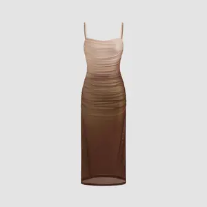 Cider [size 0-10] Mesh Square Neck Gradient Ruched Maxi Dress Dealsforyou