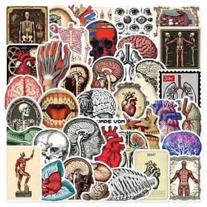 50 pieces of retro science anatomy series doodle stickers, DIY decorative waterproof PVC stickers for phones, water bottles, guitars