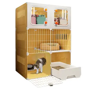 Household Indoor Cage with Cat Bed Cat Crate Indoor Catio Scratcher DIY Metal Wire Cat Kennel Cats Litter Box for Cats Villa