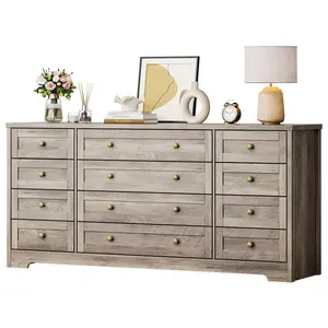 Garvee 12 Drawer Wooden Dresser for Bedroom and Living Spaces, Modern Chest of Drawers Ideal for Adult Bedrooms, Closets, Hallways, and as a TV Stand for 65 Inch Displays, Dimensions: 15.7" D x 63" W x 29.5" H