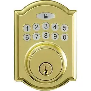 Taiwan Fu Hsing Industrial 221752 Tru-Guard Castle Electronic Deadbolt Lock, Polished Brass