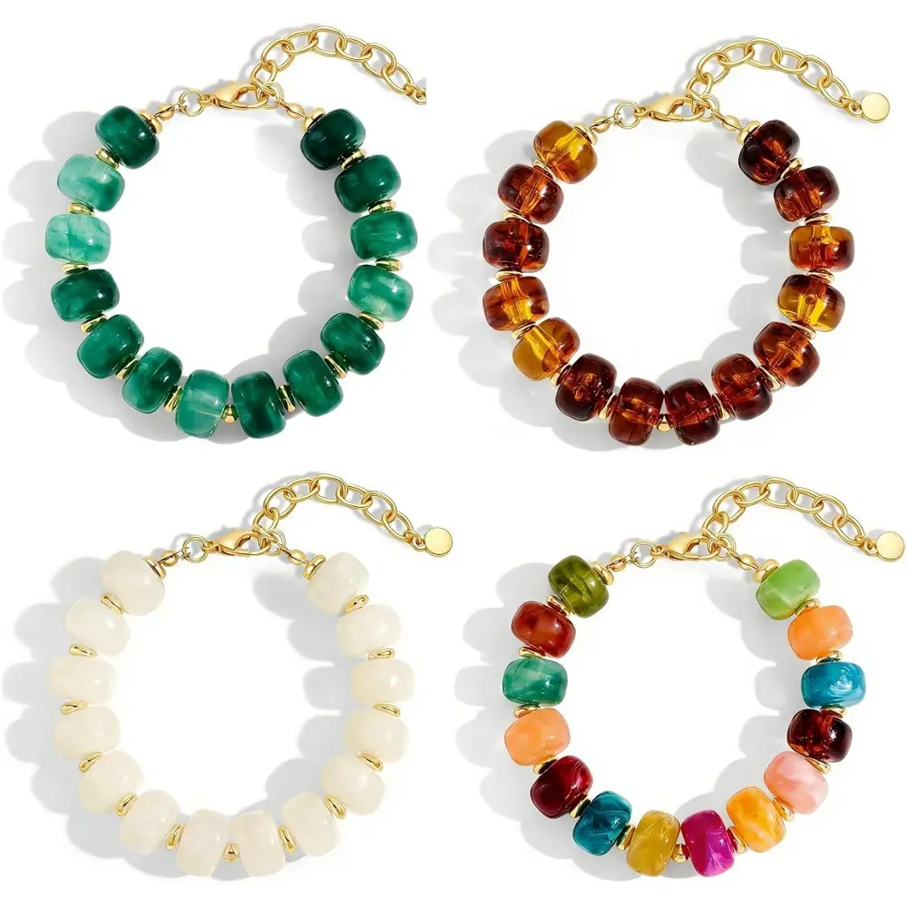 Colorful Chunky Beaded Bracelets for Women | Boho Multicolor Acrylic Resin Beads Bracelet, Adjustable Statement Bracelet, Summer Holiday Jewelry