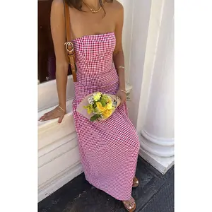 Angela Red Gingham Maxi Dress