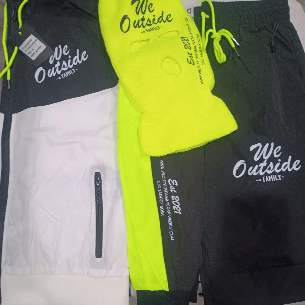 We Outside Family Online Store Clothing - Neon Yellow & Black Tracksuit Set for Outdoor Adventures