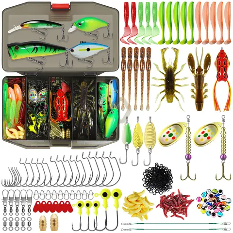 TRUSCEND Complete Fishing Lures Tackle Box Kit - Artificial Lure, Soft Lure, Saltwater Lures, Crankbaits, Minnows, Frogs, Vibes, Poppers, Spinners, Spoons, Hooks, Weights, Tools, Accessories for Bass, Trout, All Conditions, Beginner/Expert Anglers, Fishin
