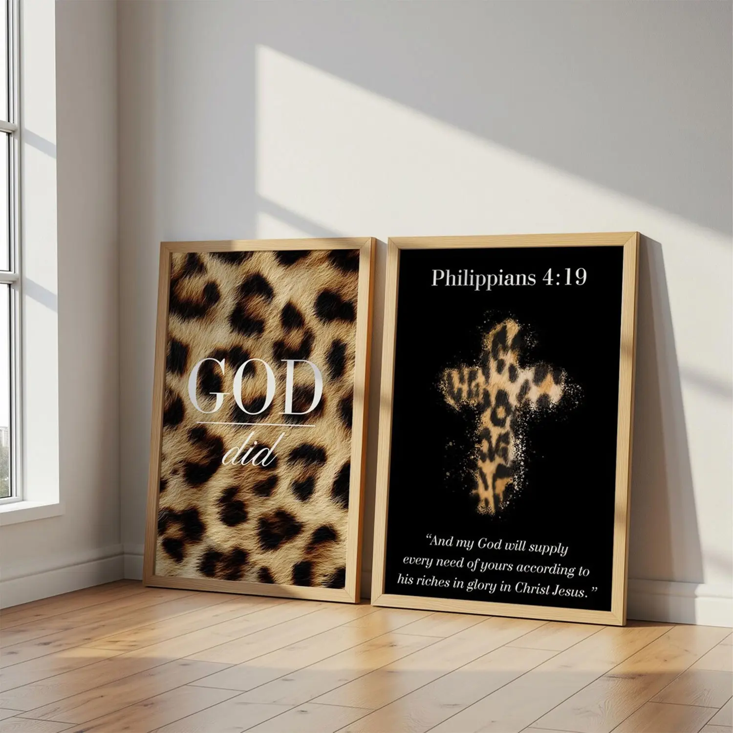 Leopard God Did Christian Print, Trendy Leopard Set of 2, Girl Bedroom Decor, Aesthetic Dorm & Apartment Scripture Prints