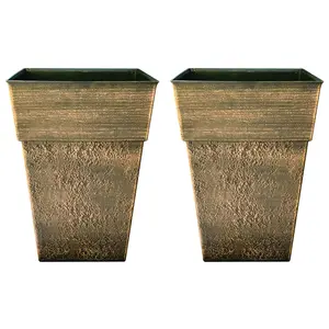 The HC Companies Avino 13 Inch Square Flower Planter Pot, Celtic Bronze (2 Pack)