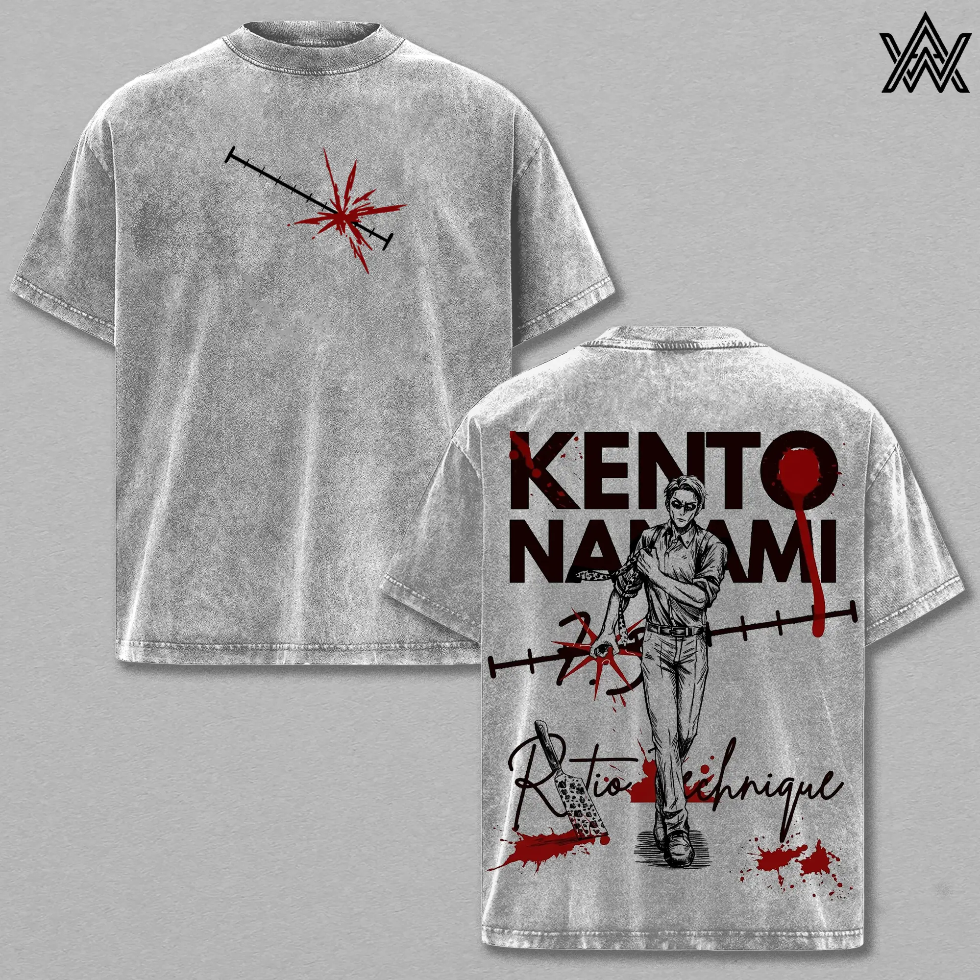 Kento Nanami Tee Washed – Jujutsu Kaisen Washed Anime Manga T-Shirt, Vintage Washed Calm Overtime Sorcerer Graphic Tee, Unisex Oversized Streetwear Shirt, Ratio Technique Aura Anime Aesthetic Tee, Gift for JJK Fans