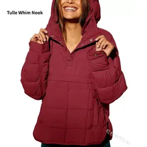 Women Hooded Pullover Down Jacket Lightweight Quilted with Chest and Side Pockets Spring Winter Coat Set