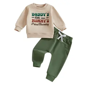 Baby Boys Pants Set, Long Sleeve Crew Neck Letters Print Sweatshirt with Elastic Waist Sweatpants Infant Clothes