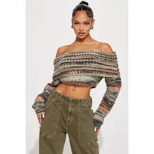 Autumn Leaves Off Shoulder Sweater - Multi Color