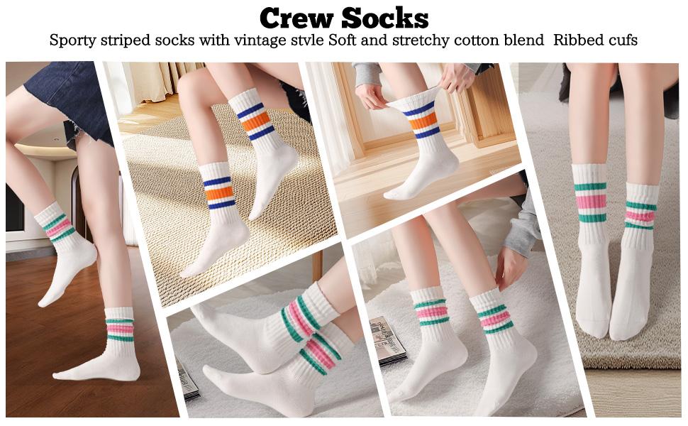 6-Pack crew socks for women/Men - Retro Sport Socks Breathable Cotton, Seamless Comfort