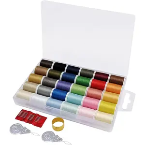 Sewing Set - 30 Colors, 50 Yards per Mini Spool, Sewing Kit Includes 5 Large Eye Hand Needles, 2 Needle Threader, 1 Thimble, Suitable for Hand and Machine Sewing