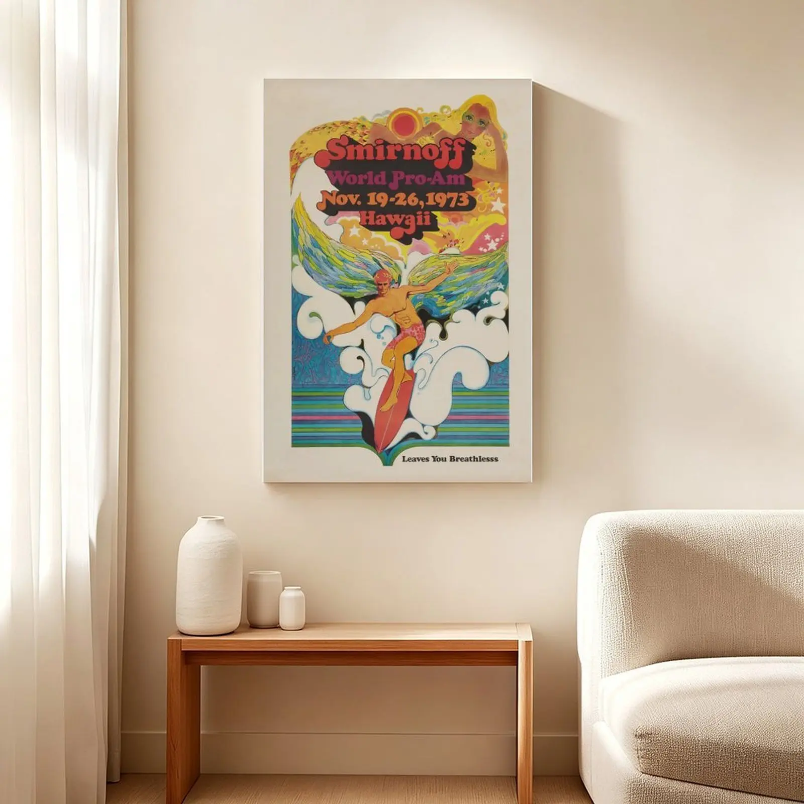 Vintage Surfing Canvas Wall Art, Hawaii Surf Poster Print 1973 World Pro-Am, Retro Beach Ocean Wave Wall Decor, Tropical Aesthetic Artwork for Living Room, Bedroom, Office, Surf Shop, Gift for Surf Lovers