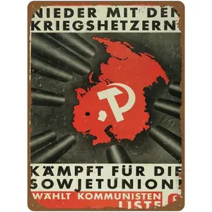 German 1920's Communism 'Down with The Warmongers' Vintage German Interwar Communism Socialism Poster Novelty 12x16 Tin Sign Metal Poster Wall Funny Man Cave Cool Wall Door Warning Sign Metal Tin