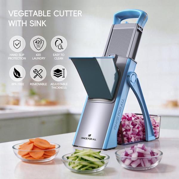 【ONCE FOR ALL】 Multi-functional Vegetable Slicer with 4 Modes Shredding Matchstick Slicing Dicing Adjustable Thickness 0.1-8mm Stainless Steel Blades Safe Healthy Kitchen Tool Dicer Shredder Modern Cut，Spring picnic / Gifts / Portable