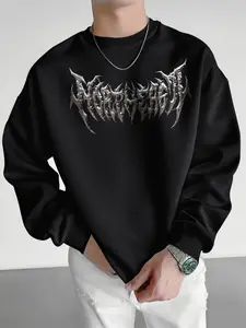 Men's Halloween Graphic Sweatshirt, Casual Street Style, Polyester Fabric, Loose Fit Round Neck Pullover, Fall & Winter Fashion