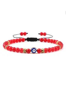 Evil Eye Bracelet 4mm Natural Matte Volcanic Stone Beads Handmade Adjustable Jewelry for Men Women Yoga Energy