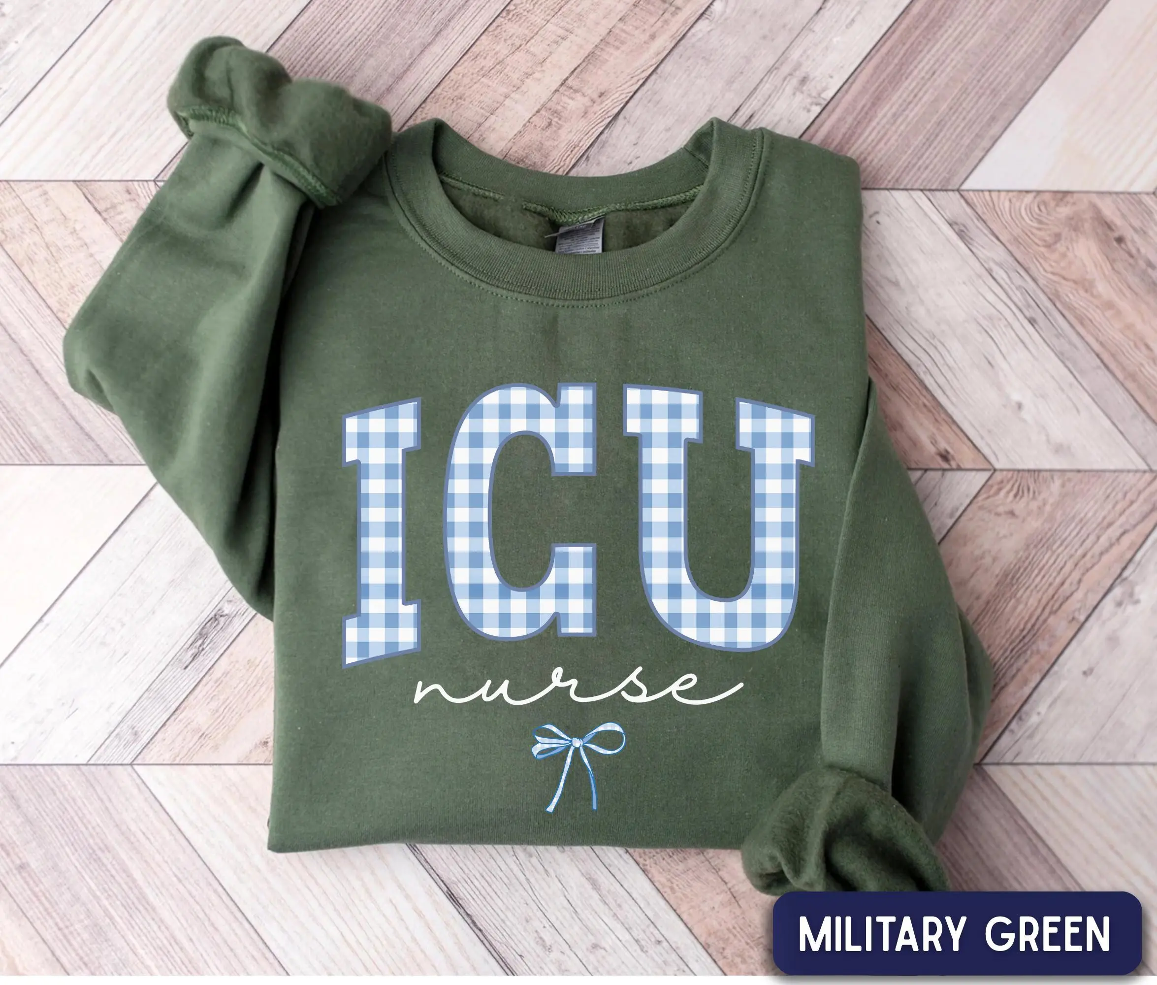 ICU Nurse Short Sleeve T-Shirt / Sweatshirt / Hoodie  , Blue Gingham ICU, Intensive Care Unit Nurse , RN, icu Nurse