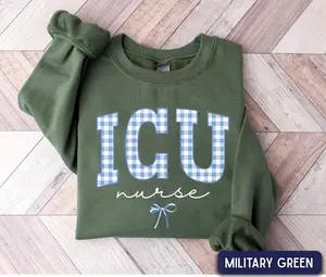 ICU Nurse Short Sleeve T-Shirt / Sweatshirt / Hoodie  , Blue Gingham ICU, Intensive Care Unit Nurse , RN, icu Nurse