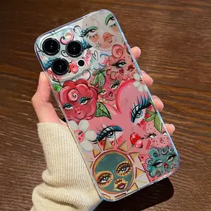 Transparent Abstract Sun Heart Design Anti-Drop Phone Case, Compatible with Apple & Samsung Models, Perfect Gift for Women & Girls