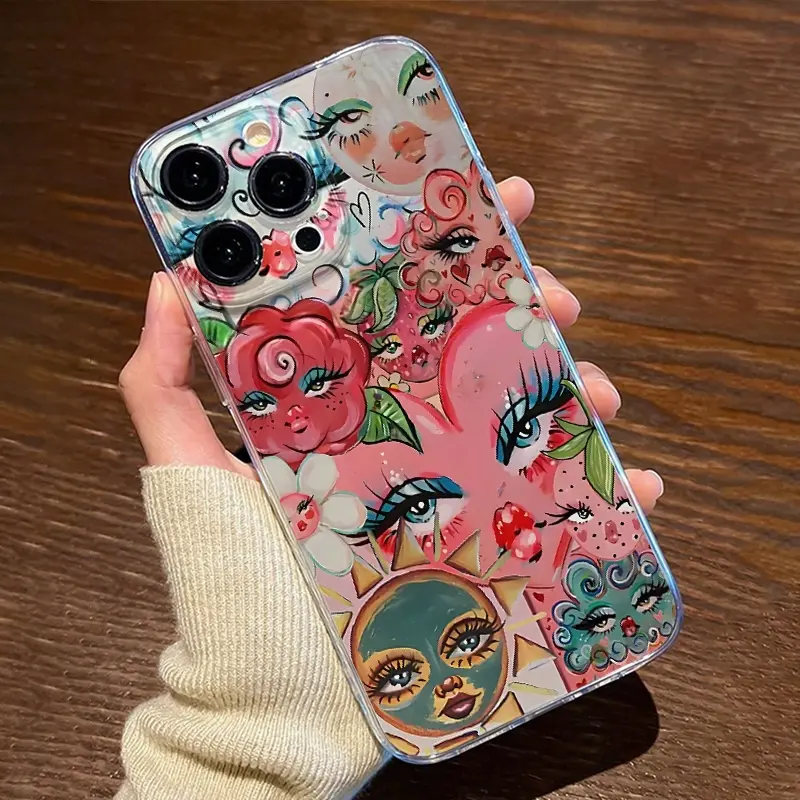 Transparent Abstract Sun Heart Design Anti-Drop Phone Case, Shockproof TPU Cover, Clear, Compatible with Apple & Samsung Models, Perfect Gift for Women & Girls