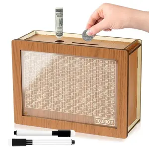 Piggy Bank, (stocking stuffers)Saving Box, Wooden Cash Saver Money Box, Wooden Piggy Bank Coin Bank with Counting Target, Wooden Coin Bank for Boys and Girls, Adults, Best Gift for Friends (Brown, 10000$)