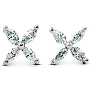 5/8ct Diamond Eight-Stone Marquise Studs 14K White Gold Womens Earrings