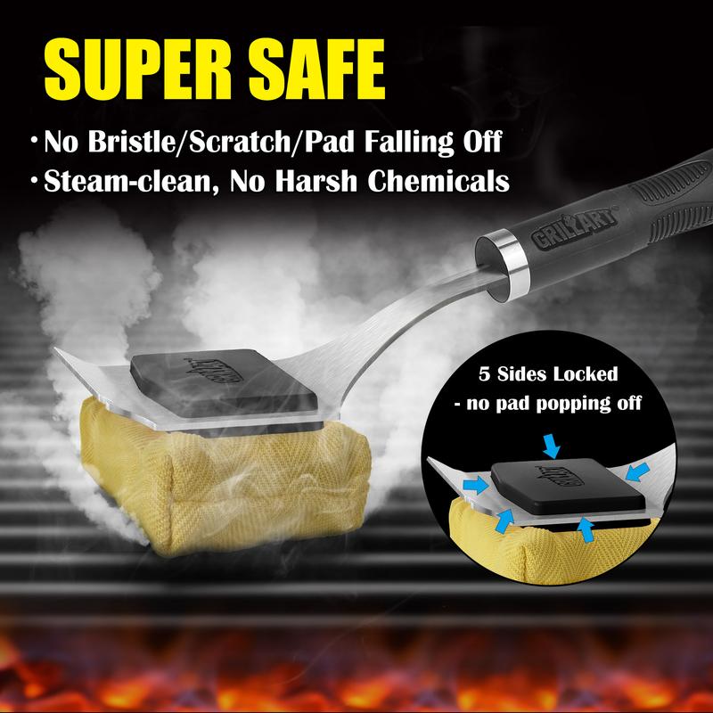 GRILLART SteamWizards Grill Brush Bristle Free Bundle with Replacement Head (1 Pack), Soak Basin(1 Pack)