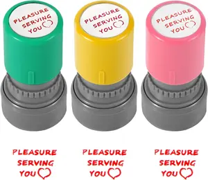 3pcs Pleasure Serving You Stamps, Server Stamps for Checks Stationery Stamp Self Ink Stamp for Service Work (Pink, Green, Yellow)