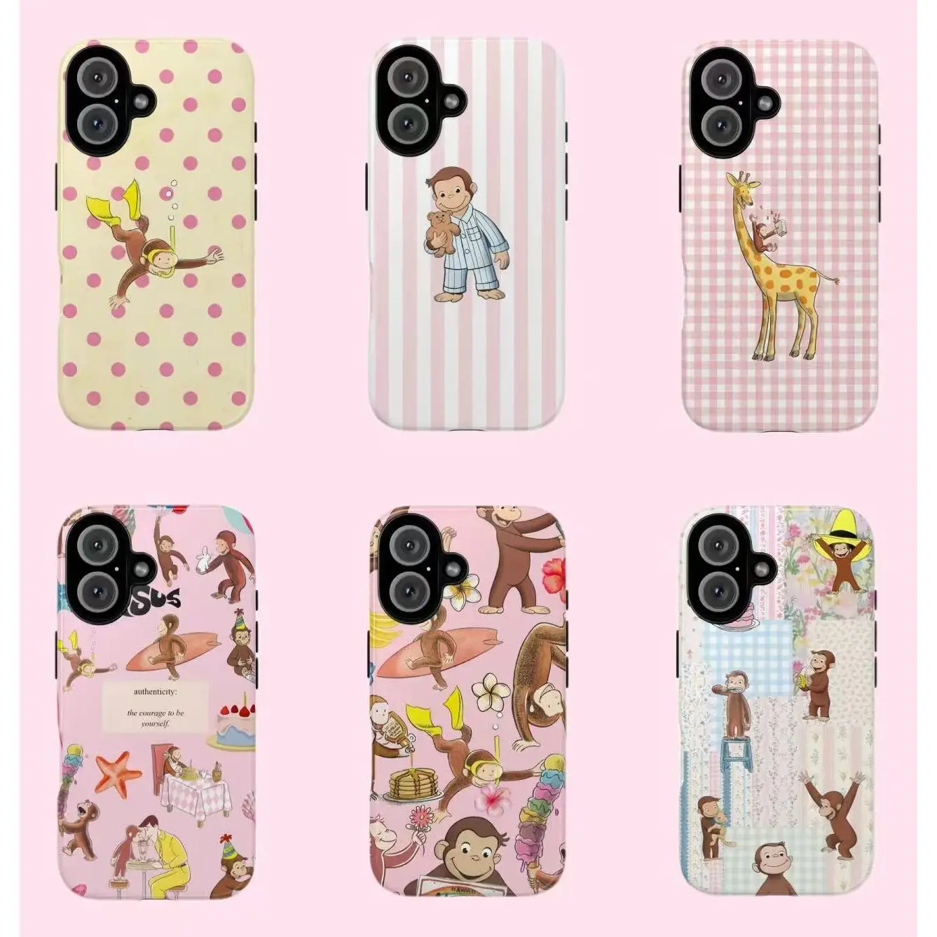 Cute Cartoon Monkey Tough Phone Case|Curious Georgeee, Fun Pink Animal Design Protective Phone Cover for Girls & Kids|Protective Cover For iPhone 17 Pro Max 16 15 14 13 12 11 for Samsung S21 S22 S23 S24 S25 Phone Case|
