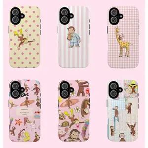 Cute Cartoon Monkey Tough Phone Case|Curious Georgeee, Fun Pink Animal Design Protective Phone Cover for Girls & Kids|Protective Cover For iPhone 17 Pro Max 16 15 14 13 12 11 for Samsung S21 S22 S23 S24 S25 Phone Case|