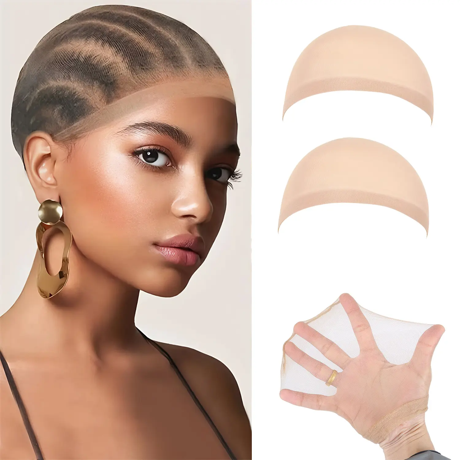 2PCS HD Transparent Invisible Wig Cap For Lace Front Wigs, Ultra Thin Breathable Stretchy Non-Slip Nylon Stocking Caps For Women