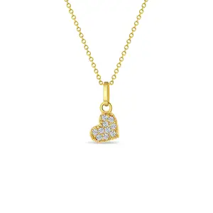 14k Tiny CZ Encrusted Heart Baby Necklace, size 16"