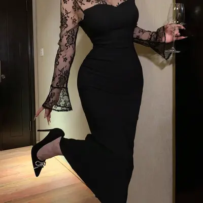 Long Black Graduation Dress with Sleeves - TikTok Shop Long Black Graduation Dress with Sleeves - TikTok Shop