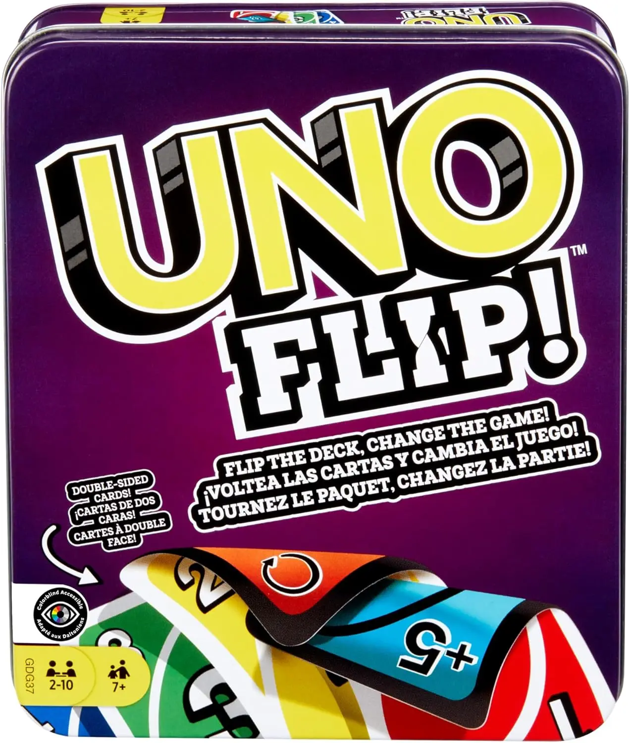 Mattel Games UNO Flip! Card Game for Kids Adults & Family Night with Double-Sided Cards in Collectible Storage Tin USA Edition