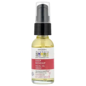 Aura Cacia Organic Deep Rosehip Facial Oil Serum, Geranium & Clary Sage, 1 fl oz (30 ml)