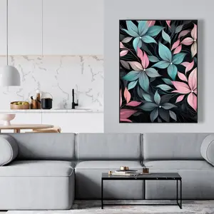 212 MAIN Desaturated Flowers Artistic Artwork, 36x48 in Turquoise Framed Wall Decor, Home & Room Decoration Supplies