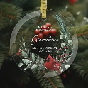 Clear Glass Memorial Ornament - Personalized In Memory Of Keepsake for Grandma, Grandpa, Mom, or Dad - Custom Sympathy Gift