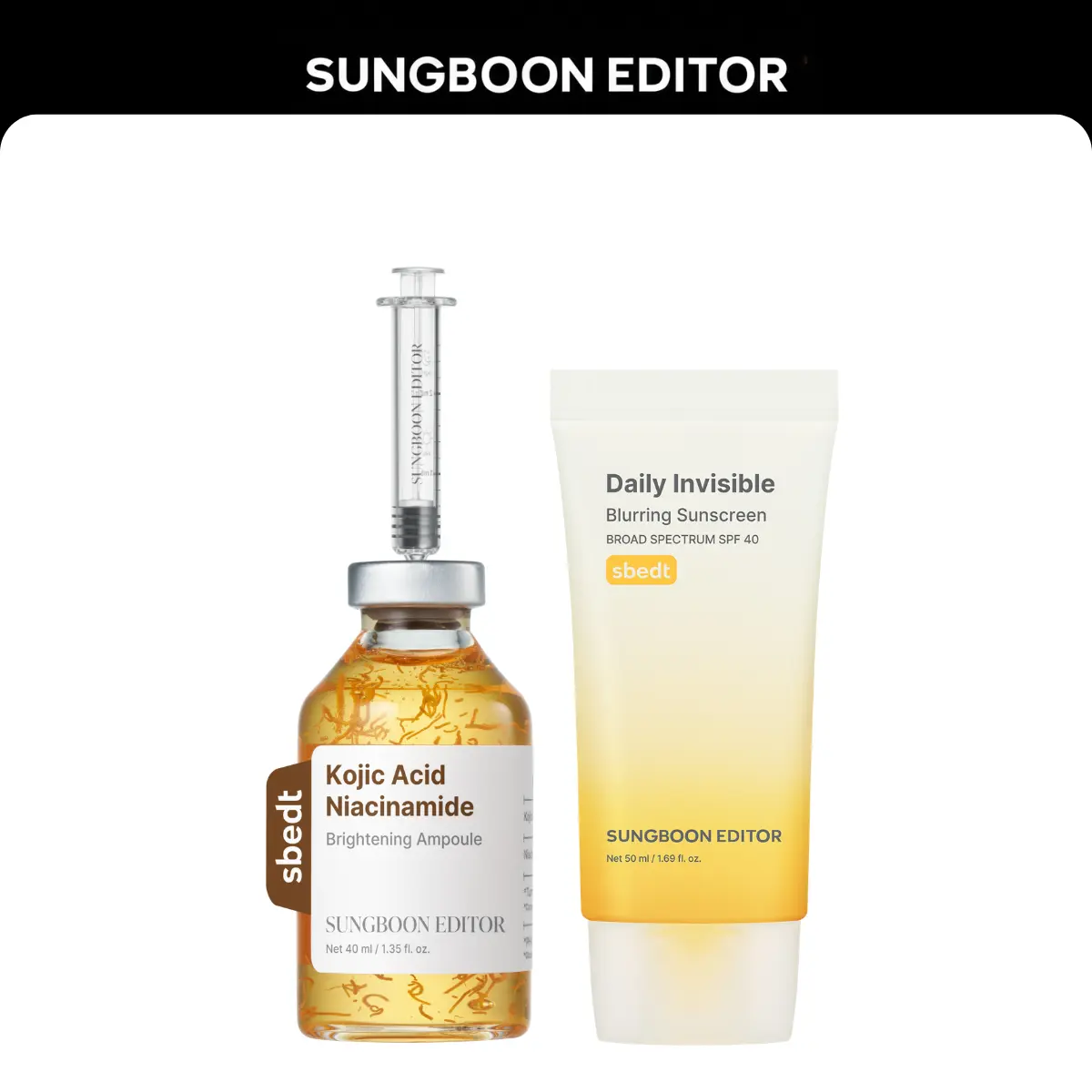 [Sungboon] Lazy Girl Summer Essential Set | Brightening Ampoule + Invisible Blurring Sunscreen Duo, Tone Correcting Kojic Acid Niacinamide, SPF 40 No White Cast, 2-Step Morning Routine