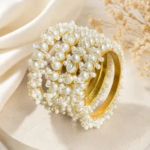 Trending Pearl Kada Set (2pcs) | Viral Ethnic Bridal Bangles  Traditional Gold Plated Moti Bracelets for Weddings & Festivities