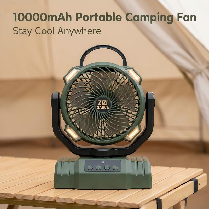 Zizi Sauce Portable LED Camping Fan 10000mAh Rechargeable 8.7-Inch Ultra Quiet Foldable Stand Compact Lightweight 3 Speed Settings for Outdoor Activities Operated Fan for CampingPortable Rechargeable Multifunction Fan battery fan rechargeable fan