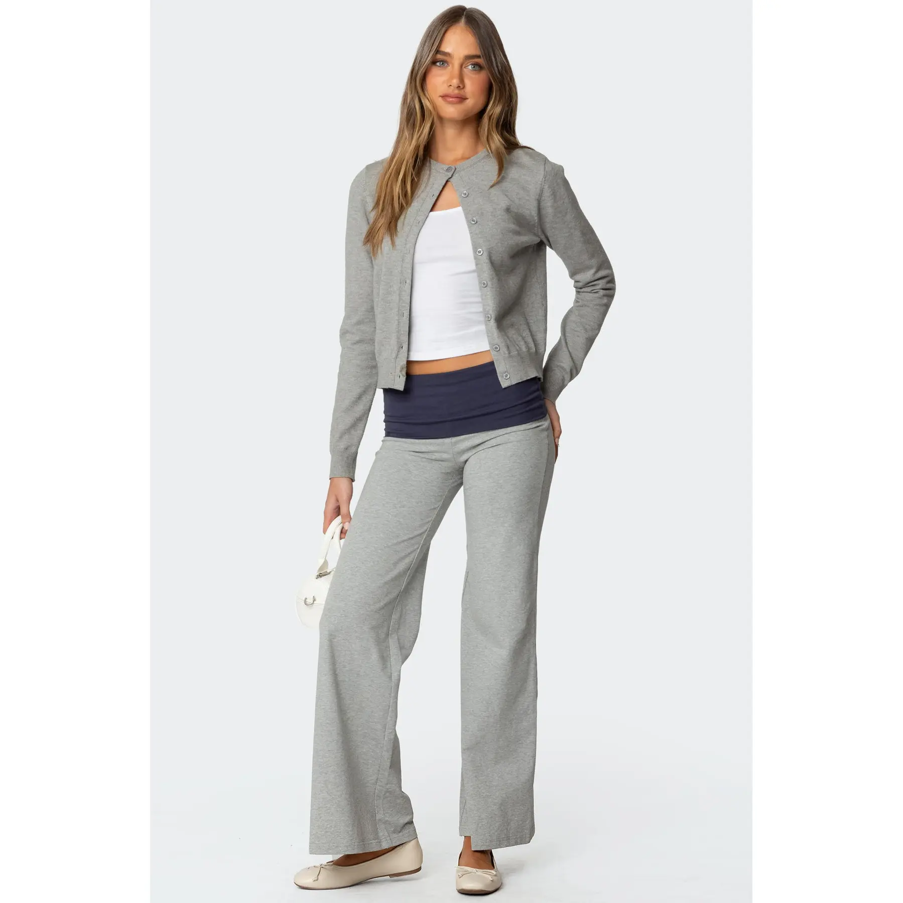 Wide Leg Contrast Foldover Pants
