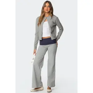 Wide Leg Contrast Foldover Pants